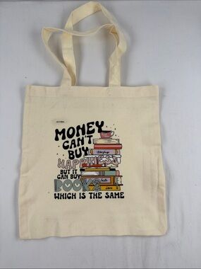 Hand Crafted Cream Book-Print Tote Bag